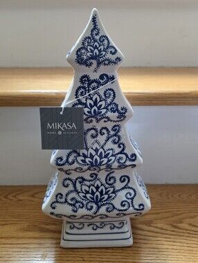 Mikasa White Ceramic Tree with Blue Floral Scrolls NEW 12.25"